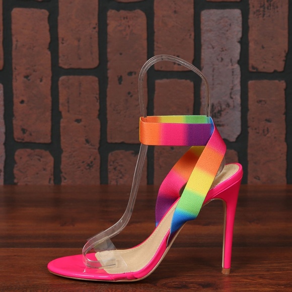 SZ 6 / 9 Rainbow Elastic Ankle Strap Clear Sandals - Picture 4 of 6